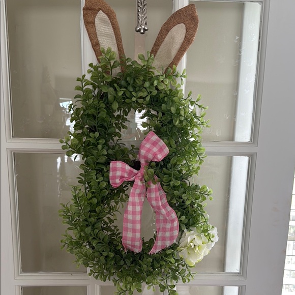 Bunny Wreath for Easter Pink Gingham Bow - Picture 1 of 4